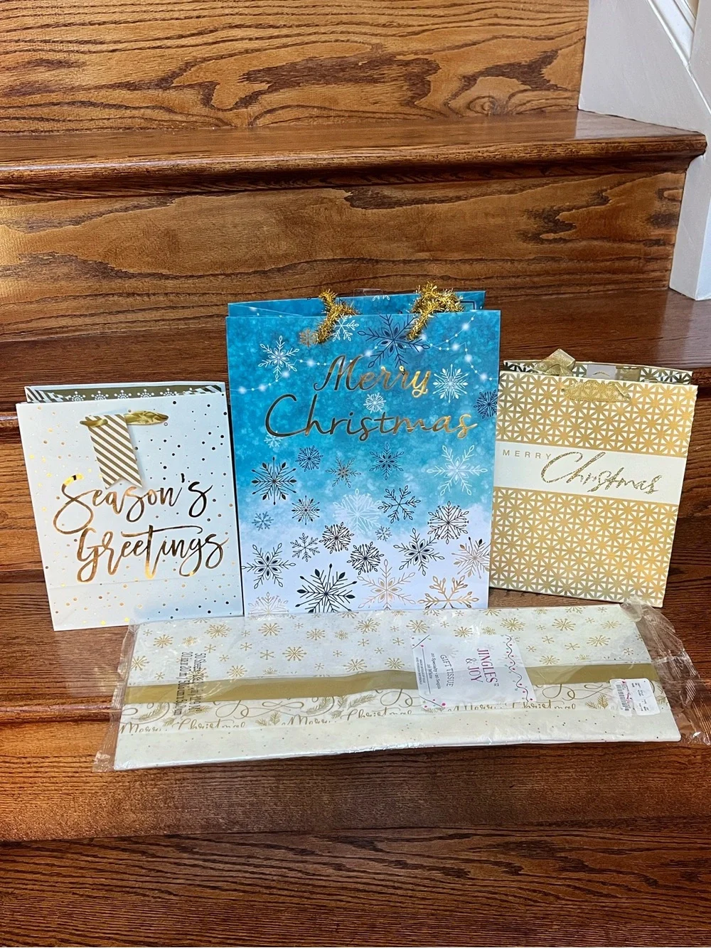 Lot of  3 Holiday Christmas Bags And Tissue Paper